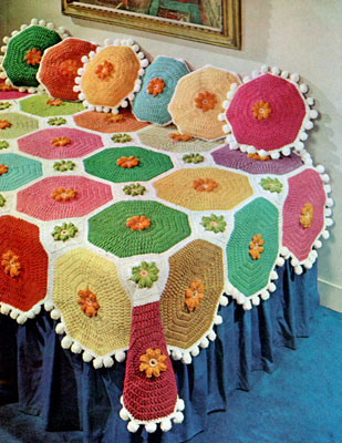 70s afghan throw crochet & hairpin lace pattern, 70s patchwork