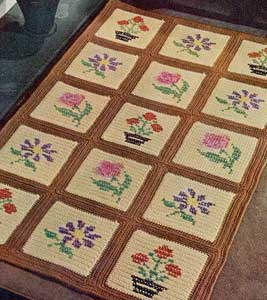 The Cream and Brown Embroidered Block Rug Pattern