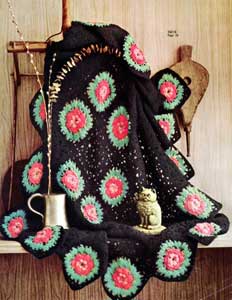 Black Afghan With Roses Pattern | Number 742-13