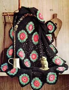 Black Afghan With Roses Pattern | Number 742-13