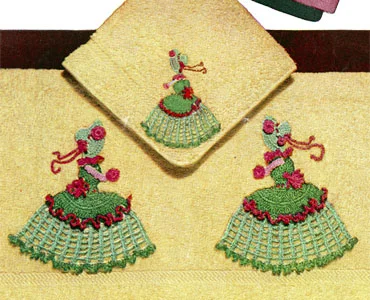 Crinoline Lady Motif Bath Towel & Face Cloth Pattern