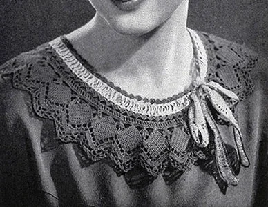 Green Crocheted Collar with Ecru Trim Pattern #23
