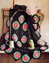 Black Afghan With Roses Pattern | Number 742-13