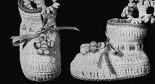 Crocheted Booties with Doll Trim Pattern