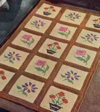 The Cream and Brown Embroidered Block Rug Pattern